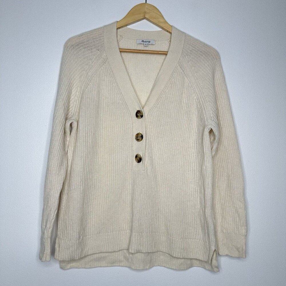 Madewell Ribbed Lyle Henley Pullover‎ Knit Sweater Size M Cream ma741